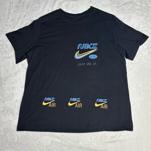 Nike Men's Black Tee with Blue and Yellow Accents